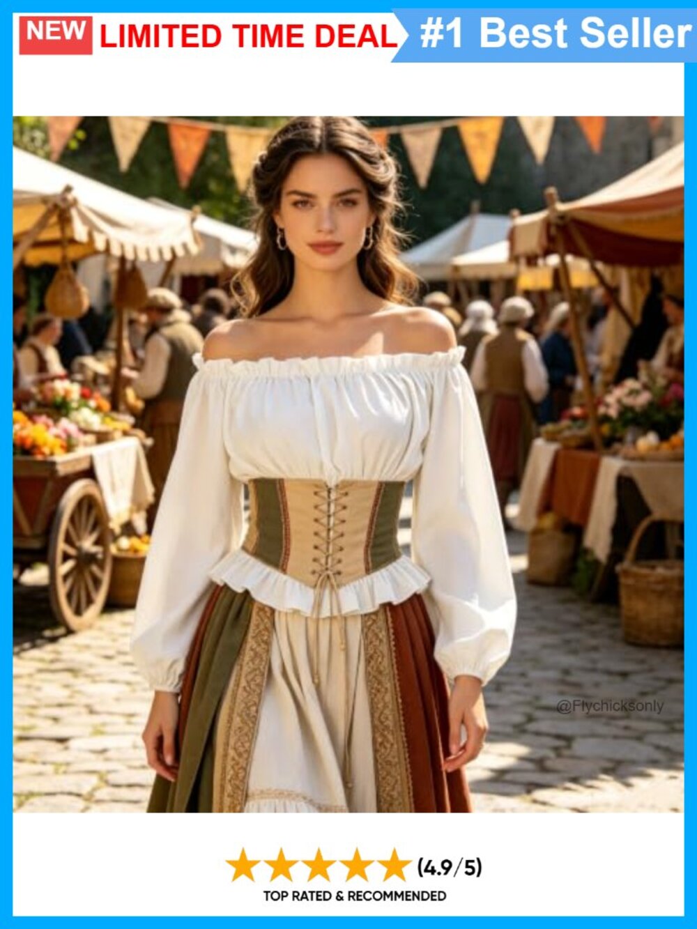 Off Shoulder Peasant Blouse Ruffle Renaissance Pirate Top - Picture 3 of 6